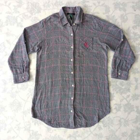 Lauren Ralph Lauren blue and pink plaid cotton shirt tunic womens - Picture 1 of 5